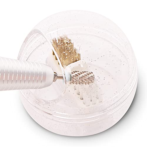 MelodySusie Nail Drill Bits Cleaner Brush Case Accessories with Clear Cover for Cleaning Tungsten Carbide Ceramic Nail Drill Bits Cuticle, Steel Wire & Nylon Double Brush - White
