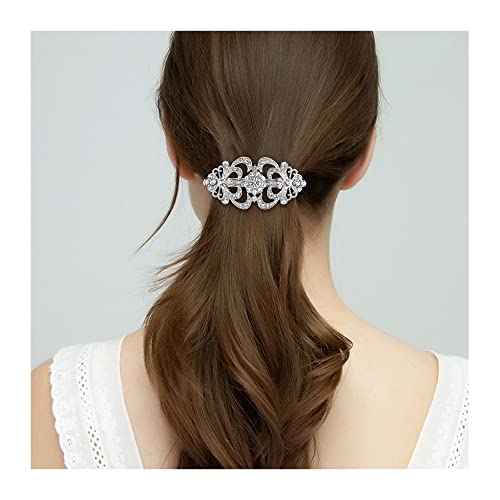 EVER FAITH Austrian Crystal Bridal Barrette Clip, 1920s Art Deco Two Heart Rhinestone Hair Accessories for Women Clear Silver-Tone