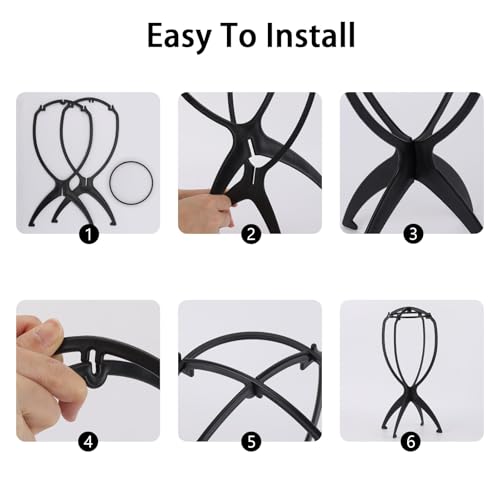 Tecbeauty 9 Pcs Wig Stand, Portable Wig Holder Wig Head Stand for Women Multiple Wigs (Black)