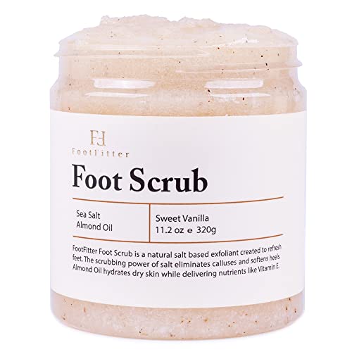 FootFitter Natural Foot Scrub with Sea Salt, Deep Exfoliating Foot Care for Dry Skin, Calluses, and Cracked Heels, Smooths Dry Feet (Made in Germany) Sweet Vanilla Scent