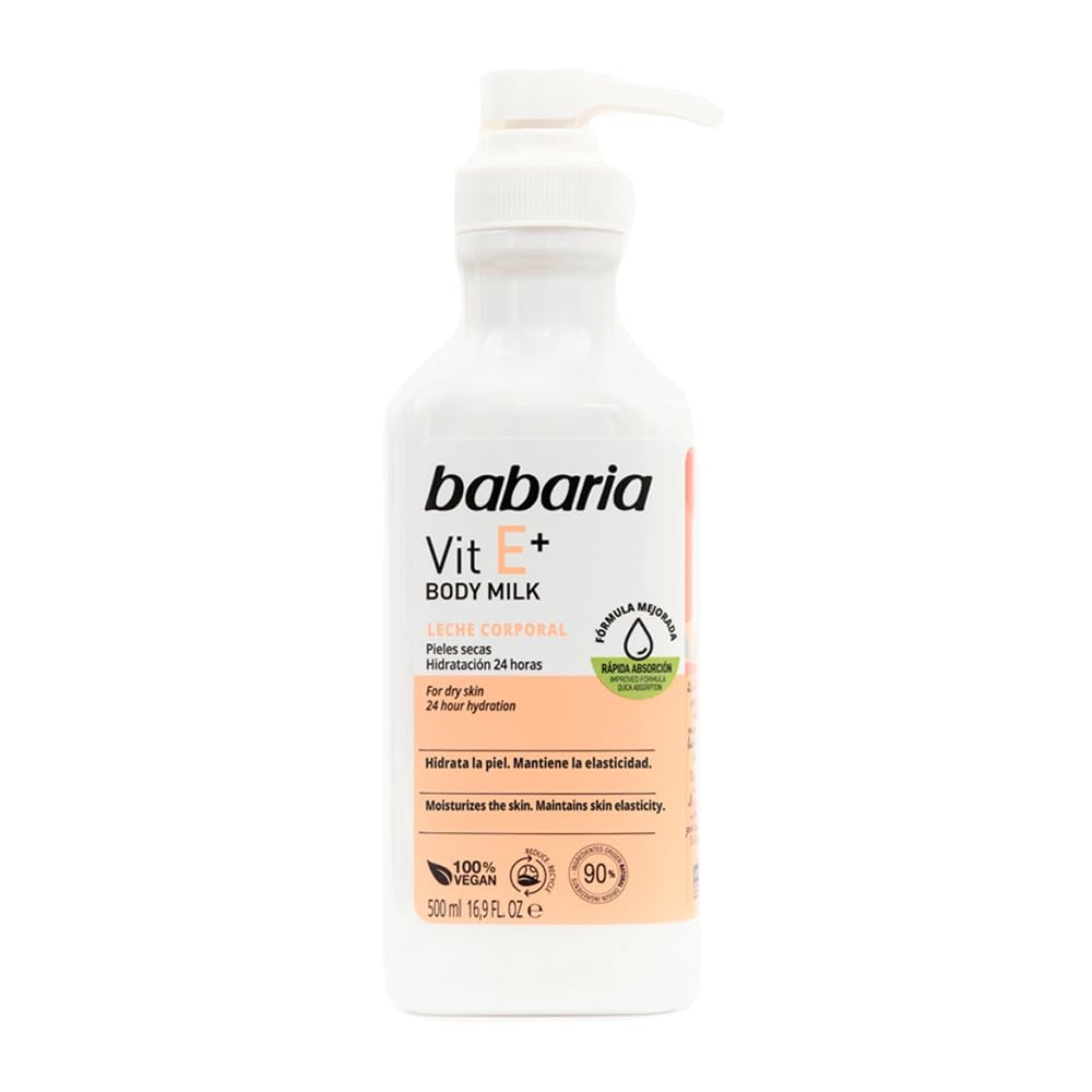 Babaria Vitamin E Body Milk - Moisturizing Body Lotion for Women and Men - Dry Skin Body Cream - Boosts Collagen Production - Light Texture - 2 pc