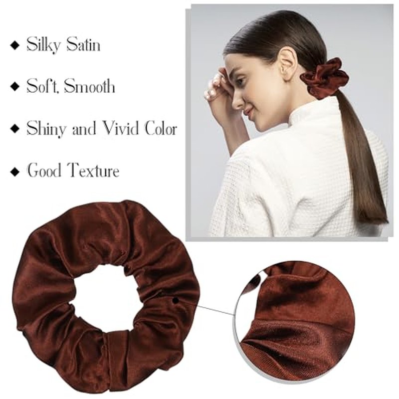 Hoteam 200 Pieces Satin Hair Scrunchies Bulk for Ponytail Holder Solid Color Satin Hair Tie Hair Elastics Bands for Women Teens Birthday Gift (Brown)