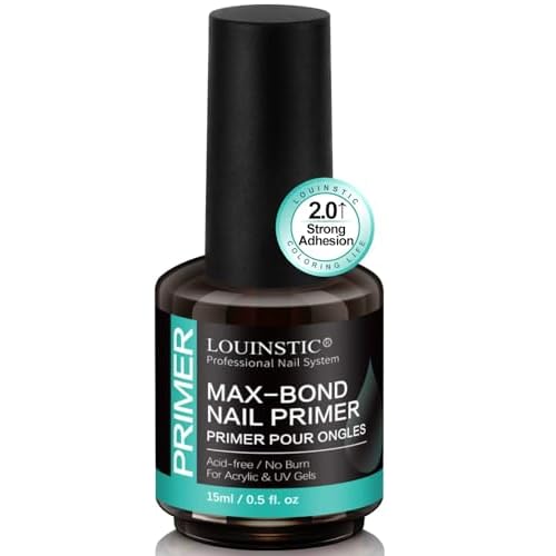 LOUINSTIC Acid-Free Nail Primer 15ml - Hema-Free Nail Prep for UV Gel, Builder Gel, Gel Polish & Acrylic Nails - No-Burn & No-Lift - Quick Air Dry, Low-Odor, Low-Irritant, Salon & Home Use
