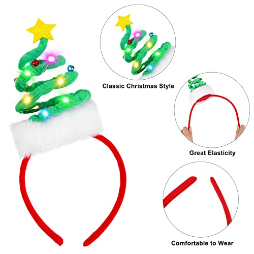 Fovths 6 Pack Christmas Headbands LED Reindeer Head Boppers Xmas Antler Santa Elves Hair Bands for Christmas Holiday Party Accessoriess