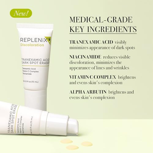 Replenix Tranexamic Acid Dark Spot Treatment, Daily Medical-Grade Topical Discoloration Serum for Uneven Skin Tone, Gluten, Paraben, Fragrance & Cruelty Free (0.5 oz)