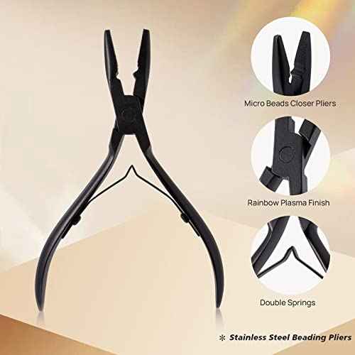 NEWISHTOOL Hair Extension Tool Kit - Silicone Micro Beads, Stainless Steel Beads Plier, Metal Bead Threader and Needle Pulling Hook for Beading Hair Extensions, Girls Cosplay Party Hair Styling Tool