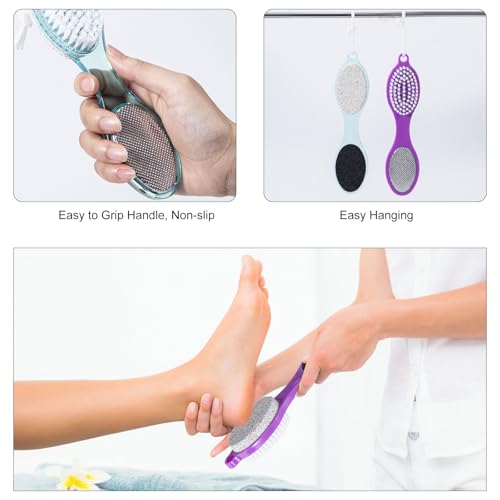Pumice Stone Brush for Feet 4 in 1, Foot File Callus Remover, Foot Rasp and Sand Paper Pedicure Tools with Handle, Shower Foot Scrubber, Soft Smooth Feet for Home Foot Care,2 Pack