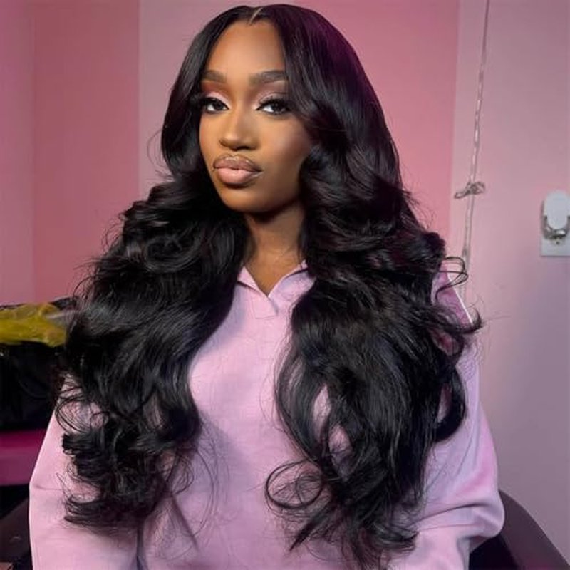 5x5 Lace Closure Wig Human Hair 220% Density Body Wave 5x5 HD Lace Closure Wigs Pre Plucked Lace Closure Wig for Women True to Length Natural Black Color for Any Occasions 24 Inch