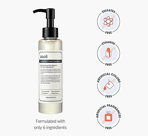 DearKlairs Cleansing Oil - Korean Makeup Remover with 6 Plant Oils | Vegan, Paraben-Free, 5.07 Fl Oz