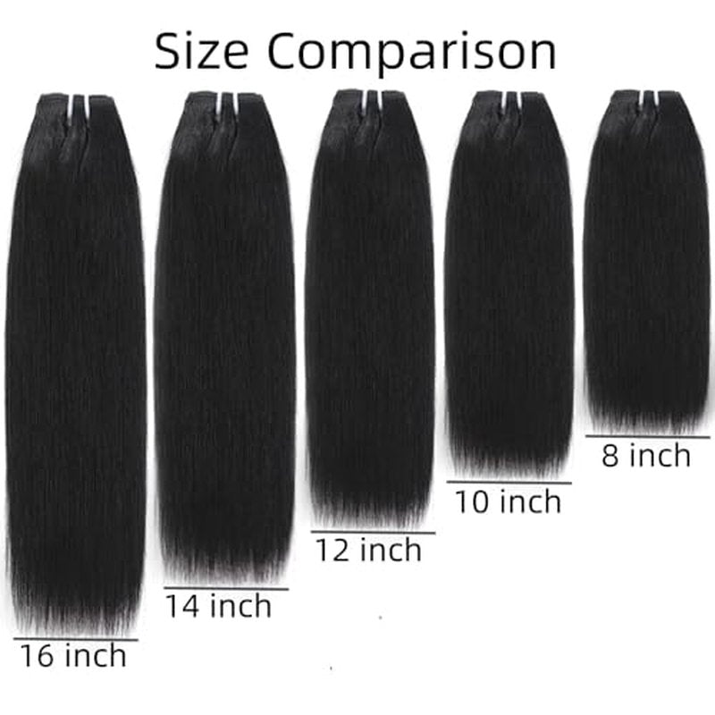 10A Brazilian Virgin Human Hair Extensions - 14-16 Inch Short Straight Hair Bundles - 5 Bundles With Closure - 100% Unprocessed Natural Color - 50g/Pcs