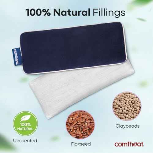 Unscented Weighted Eye Pillow - Soft Plush Removable Cover, Moist Heat & Cold Therapy, Natural Aromatherapy Eye Compress Pillow for Relaxation, Yoga, Meditation, and Sleep, Navy Blue