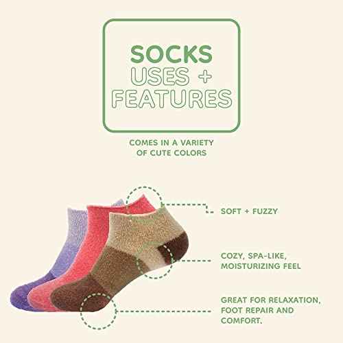 BambooMN Women's X-Large Fuzzy Soft Aloe Infused Nylon Spa Socks, Assortment A, 3 Pairs