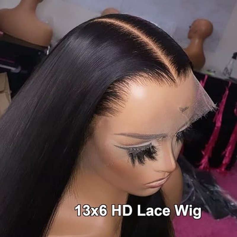 Full 13x6 HD Lace Front Wigs Human Hair Straight 180 Density Transparent Lace Frontal Wig for Women Natural Black Color Long Hair Glueless Wig 22 Inch