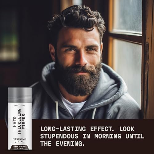 Striking Viking Hair Fibers - Dark Brown, 0.98 oz, Pack of 1 - Long-Lasting Hold & Hair Filler - Undetectable Coverage with Fiber Powder - Easy Application & Styling Powder
