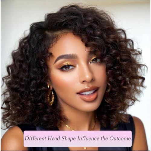 12 Inch Deep Curly Bob Wig Short Curly Human Hair Wigs for Women Jerry Curl Side Part Lace Front Wigs 100% Brazilian Remy Human Hair Wear and Go Glueless Wig 12A Natural Color