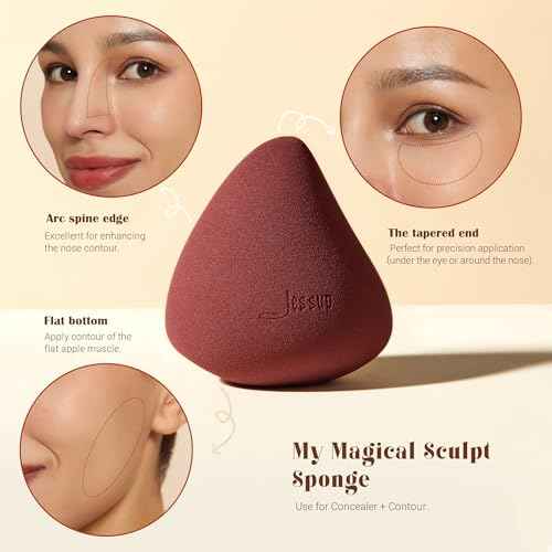 Jessup Foundation Brush with Makeup Sponge Set, 1pc Flat Top Kabuki Brush and 3pcs Make up Sponges for Concealer Blending Blush Powder Buffing Stippling with Gift Box, T505