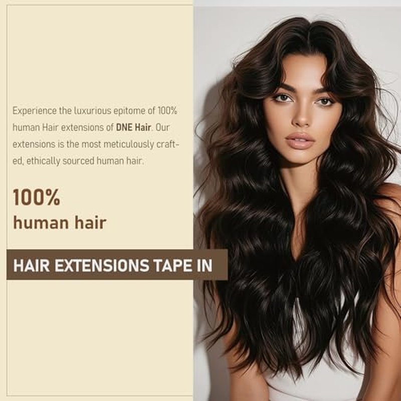 DNE Tape in Hair Extensions Real Human Hair 16 inches 20Pcs/40g/Pack Seamless #2 Dark Brown Dark Color Straight Invisible Double Sided Tape in Hair Extensions for Women/Girls Can Bleached and Curl