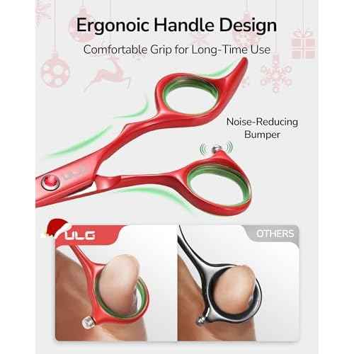 ULG Kids Hair Cutting Scissors Set - Safe Round Tip Shears for Toddlers, Adults & Pets, Professional Japanese Stainless Steel, 30-Tooth Thinning & Razor Edge Barber Kit with Comb & Case, Christmas Red