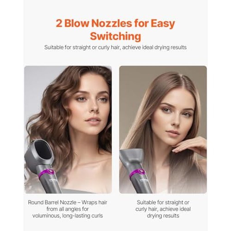 VEVOR Hair Air Styler and Dryer Brush, 5-in-1 Multi Hair Styler with 3 Brushes & 2 Nozzles, Ionic Blow Dryer Brush, Reduced Heat Damage, High-Speed Styling Tool for Volumizing Straightening Curling