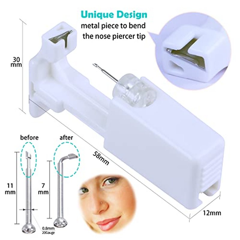 2 Pack Self Use Nose Piercing Gun Safe Nose Piercing Kit Tool Painless and Allergy Free Nose Piercer with Hypoallergenic Nose Studs