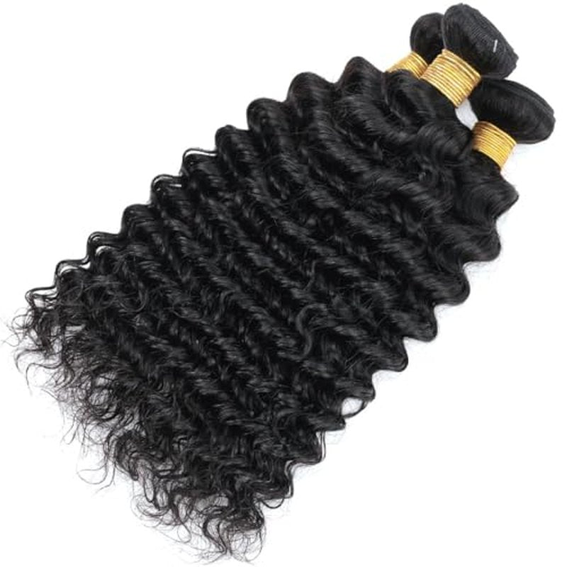 Human Hair Bundles Brazilian Deep Wave Human Hair Weaves 18 20 22inch 100% Unprocessed Virgin Human Hair Deep Wave Curly Water Wave Wet and Wavy Raw Bundles Deals Natural Black