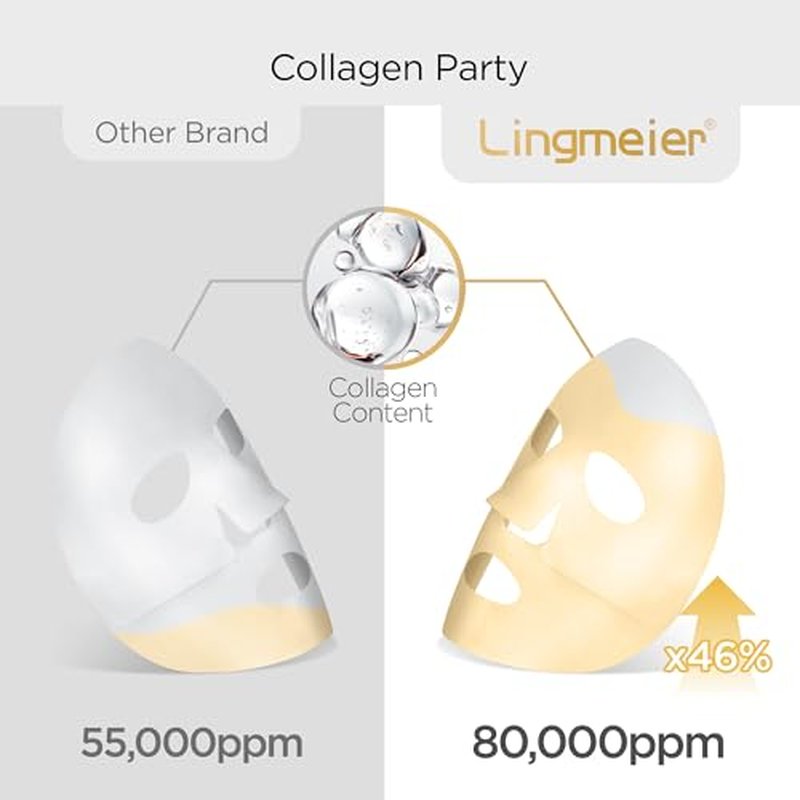 Marine Hydrolyzed Collagen Face Mask, 80,000ppm, with Hyaluronic Acid, Overnight Gel Sheet for Deep Moisture, Sensitive Skin Formula