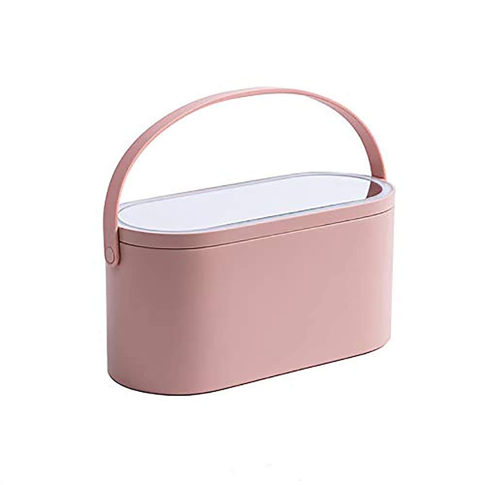 Yesinaly Travel Makeup Organizer Box with LED Mirror, Pink Portable Makeup Case Touch Switch Home Cosmetic Box
