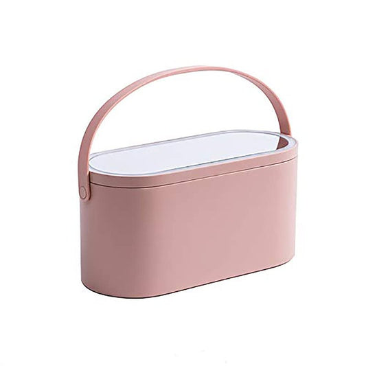 Yesinaly Travel Makeup Organizer Box with LED Mirror, Pink Portable Makeup Case Touch Switch Home Cosmetic Box