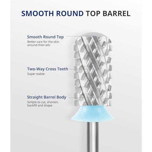 AIRSEE Tungsten Carbide Acrylic Nail Drill Bit Efile Electric File Machine Head Tip for Manicure Polishing Art Remove Gel 3/32" 2 Way Beginner Safety Round Top Cylinder Barrel 4X Coarse-4XC