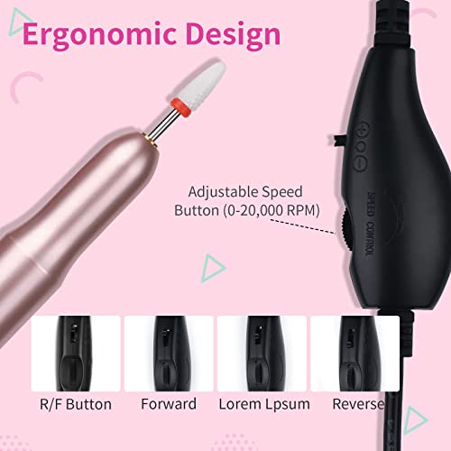 SAVILAND Electric Nail Drill: 20000RPM Pro Portable Efile Nail Drill Machine Professional Nail File Complete Drill Bits for Remove Acrylic Nails Manicure & Toenails Nail Care Home Salon DIY Nail Art