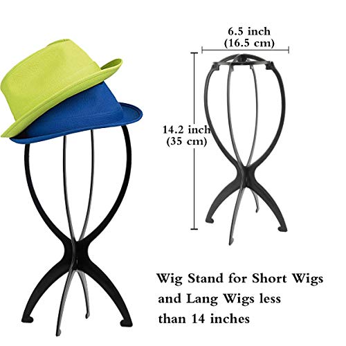 6 Pack Short Wig Stand Portable Wig Holder for multiple Wigs and Hats, 14.2 Inches Travel Wig Stand(Black)