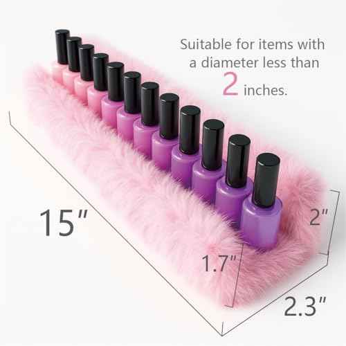 Care&More YJ 15 Inch Nail Polish Shelves, 4-Pack Fuzzy Display Nail Polish Rack for Storing Nail Bottles, Sunglasses, Essential Oils, Plush Soft Pink
