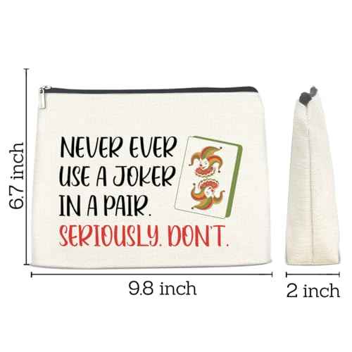 Funny Mahjong Joker Gifts Makeup Bag for Women, Birthday Gifts for Mahjong Game Players Friends Besties Never Ever Use a Joker in a Pair Cosmetic Bag Travel Toiletry Pouch for Purse