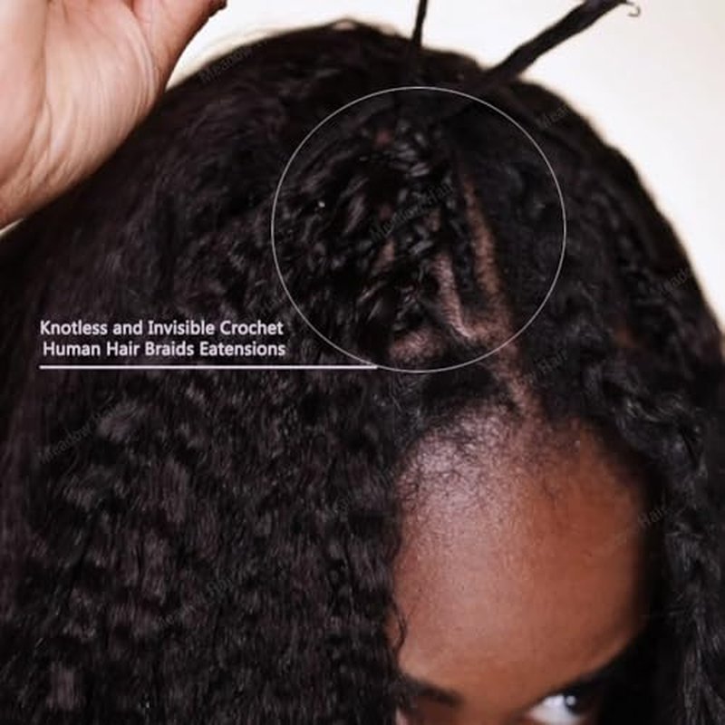 Kinky Straight Knotless Pre Separated Crochet Human Hair Extensions Pre Looped Braids Bundles With Threading Burmese Virgin Human Hair for Braiding Micro Link Meadow Hair 22inch 60g