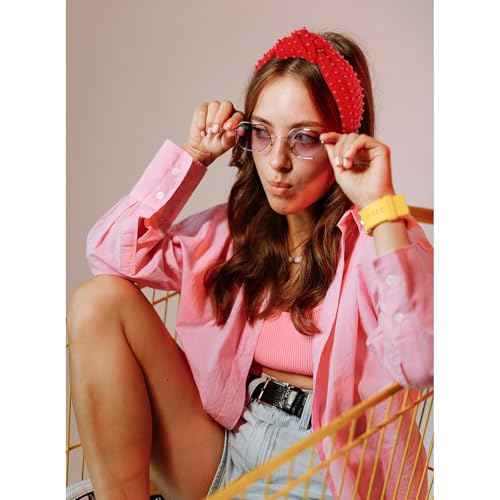 Ondder Red Hairband Top Knot Headband for Women, Cloth Head Bands for Women's Hair, Wide Knotted Headbands for Women Girls, Non Slip Fashion Headbands, One Size Fits All for Her