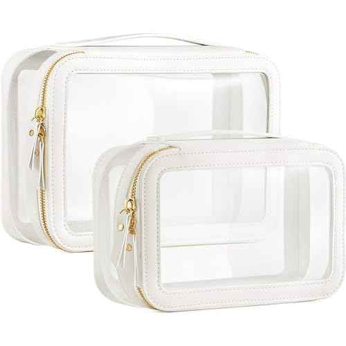 HBlife Clear Makeup Bag Organizer Set, Portable Travel Toiletry Cosmetic Case for Women, Large Make Up Bag Makeup Train Case Transparent Storage Pouch with Handle(White)