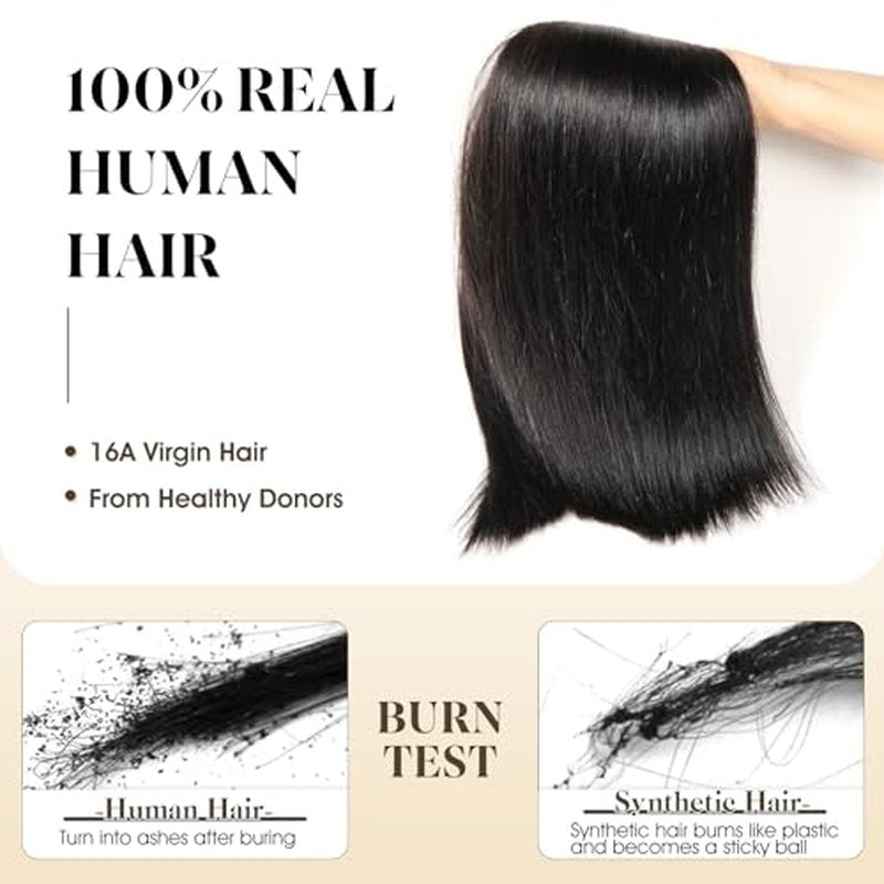 16A Brazilian Straight Human Hair Bundles | 32" Unprocessed Virgin Remy Hair Extensions | Single Bundle Raw Hair with Double Weft, No Shedding, Natural Black