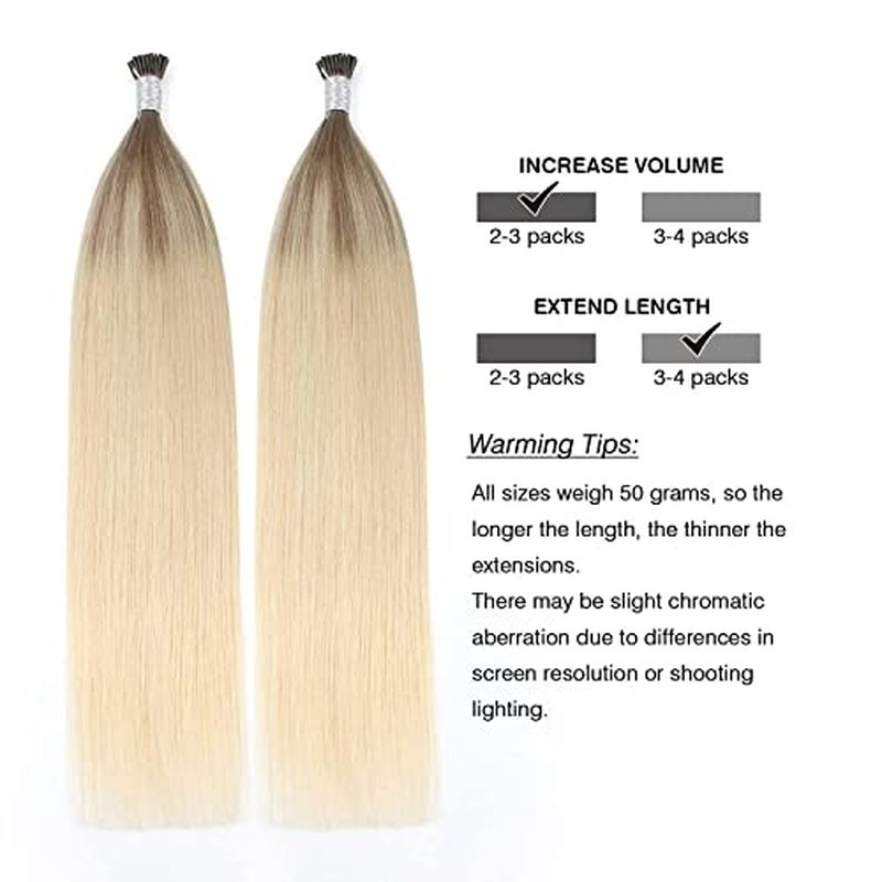 ABH AmazingBeauty Hair I Tip Hair Extensions Human Remy Hair 24 Inch I tip Ombre Ash Brown to Blonde Remy Pre Bonded Fusion Human Hair Extensions Balayage Invisible Straight 50strands 50 Grams