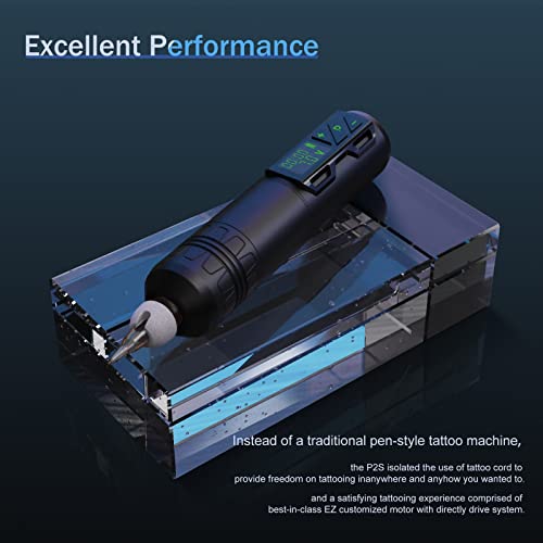 EZ Wireless Tattoo Machine - Rotary Tattoo Pen Machine with 1800mAh Battery Power Supply Rotary Tattoo Gun Equipment Needle Cartridges for Professional Tattoo Supply (Portex 2S Black)