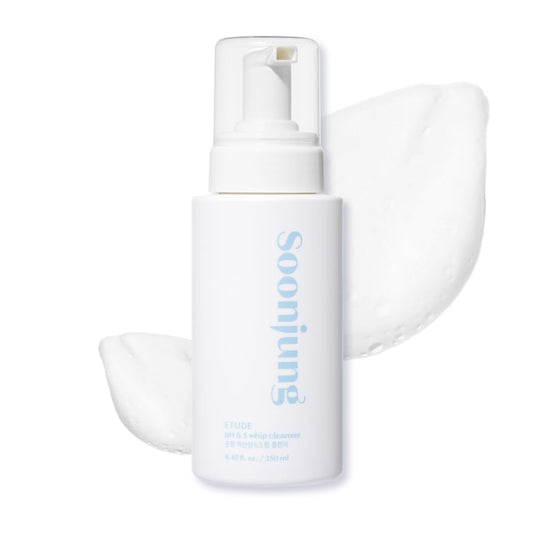 ETUDE SoonJung pH 6.5 Whip Cleanser Big Size, Mild Micro Foaming Face Wash for Sensitive Skin, Panthenol, Madecassoside for Soothing, Barrier Repair, Low pH, Vegan, Non-comedogenic 8.45 Fl Oz