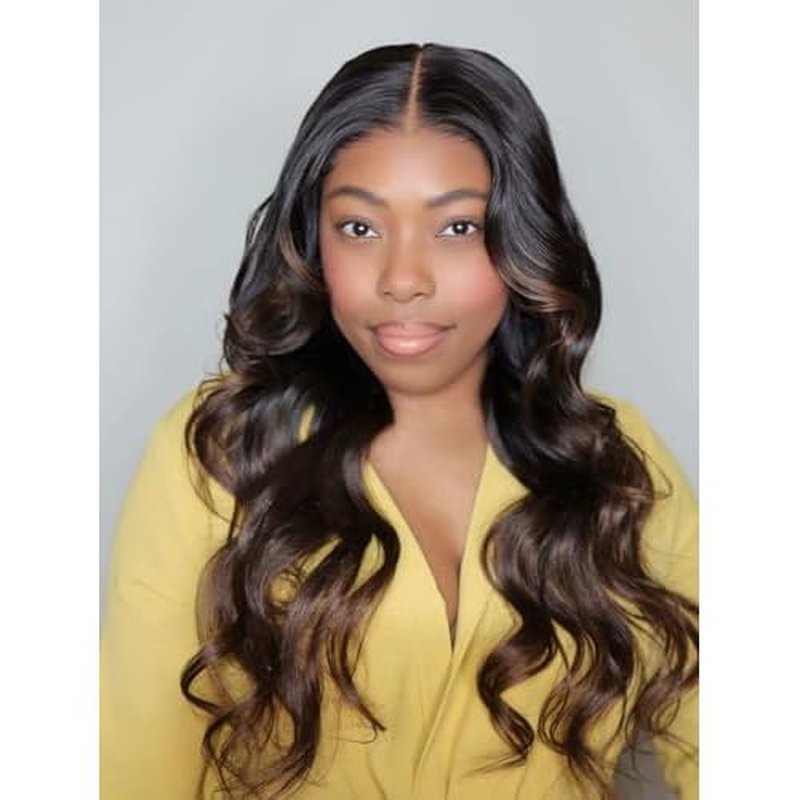 Beauty Forever V Part Wig Human Hair Black to Chestnut Brown Ombre Body Wave Wig Upgrade U Part Wigs Glueless Full Head Clip In V Shape Wigs No Leave Out None Lace Front Wig 150% Density 14inch