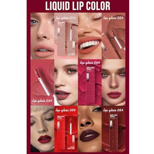 Matte Liquid Lipstick Makeup Set, 3Pcs Long Lasting Smudge Proof Lip Gloss Set, High Pigmented Velvety Nude Red Lip Stain Lip Makeup Gift Sets for Girls and Women
