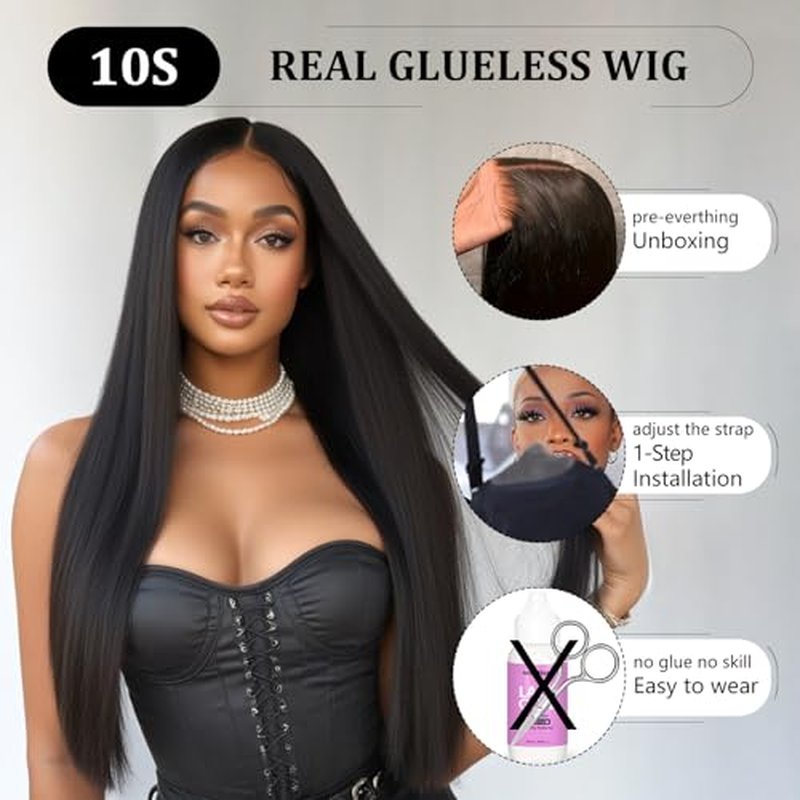 Glueless Wigs Human Hair Pre Plucked Pre Cut 6x4 Straight Lace Front Wigs Human Hair 28 Inch Hd Lace Front Closure Wigs for Women 180% Density Wear and Go Glueless Wig Ready to Wear Natural