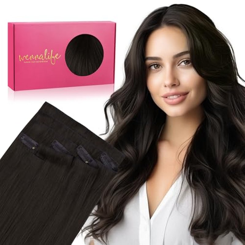 WENNALIFE Invisi Edge Clip in Hair Extensions Real Human Hair, 16 Inch 130g 7pcs Dark Brown Seamless Clip in Extensions Remy Hair Clip Ins Invisible PU Skin Weft Straight Extensiones De Cabello Hmano