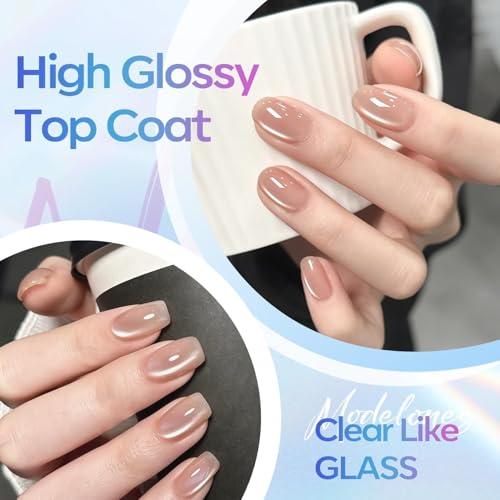 modelones Gel Top Coat, 15ml No Wipe Gel Nail Polish High Gloss Top Coat Shiny Long Lasting Clear Top for Acrylic Nails, Need U V/LED Lamp for Home DIY Gift Winter Christmas Manicure Salon