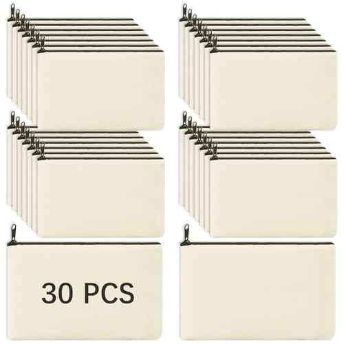 OKBA Beige 30 Pcs Sublimation Makeup Bags Blanks,DIY Craft Canvas Zipper Pouch Cosmetic Bag,Multi-Purpose Canvas Bag Bulk
