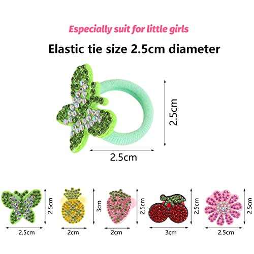 Fishdown 30 Pcs Glitter Hair Ties for Girls Sequin Hair Ties for Toddlers Seamless Small Ponytail Holders Rhinestone Sequin Sparkle Flower Butterfly cartoon Elastic Rubber Bands for Kids