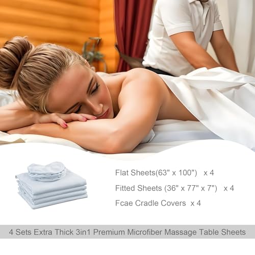 4 Sets Extra Thick Massage Table Sheets Sets Soft Premium Microfiber 3 Piece Set Massage Sheet Set for Salon Spa Bed Include Fitted Covers Flat Sheets Face Cradle Cover
