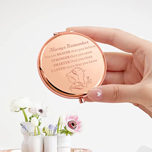 KEYCHIN Princess Movie Pocket Mirror Princess Belle Fans Gifts Always Remember You are Braver Stronger Smarter Than You Think Compact Mirror for Women Girls Teenagers (Beauty Mirror-RG)