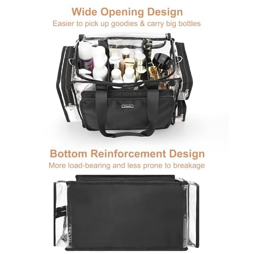 Relavel Clear Makeup Bag Extra Large Makeup Artist Kit Set, Cosmetic Storage Organizer Hair Stylist Traveling Bag, Transparent Tote Duffle Beach Toiletry Bag with Adjustable Dividers & Shoulder Strap